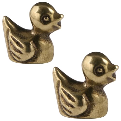 2pc Brass Duck Figurines Set - Golden Desk Decor Statues