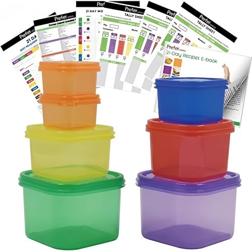 Prefer Green 7 Pcs Portion Control Containers - Color Coded Meal Prep Set
