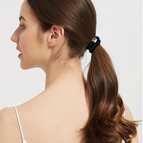 Elastic Hair Ties 20 Pcs - Soft Braided Ponytail Holders for Thick Hair Black