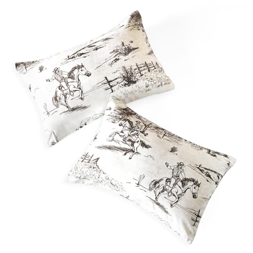 Western Pillow Cases Set of 2 - Rustic Cowboy Design, 20x26 Inches, Beige Brown