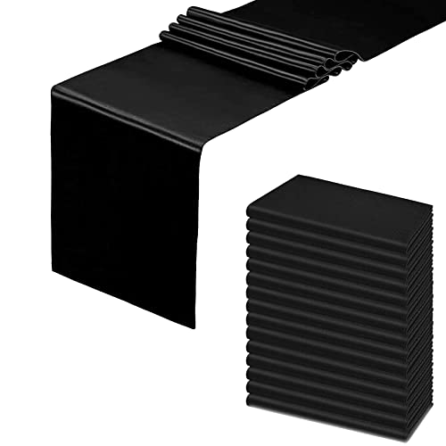 Black Satin Table Runners 12x108 Inches - Pack of 15 with Scalloped Edges - Variation of -12108" - 15pcs / Black