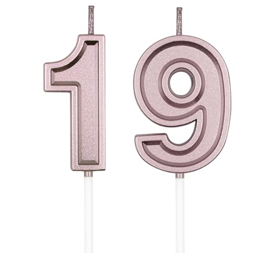 Rose Gold Number 19 & 91 Birthday Candles for Cake Decoration