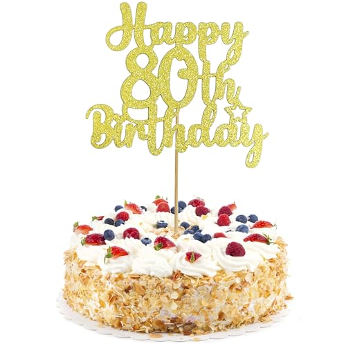 80th Birthday Cake Topper Gold Glitter 80th Birthday Party Decoration
