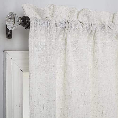 Easy Home Boho Tassel Window Valance Faux Linen Sheer Curtain Beige