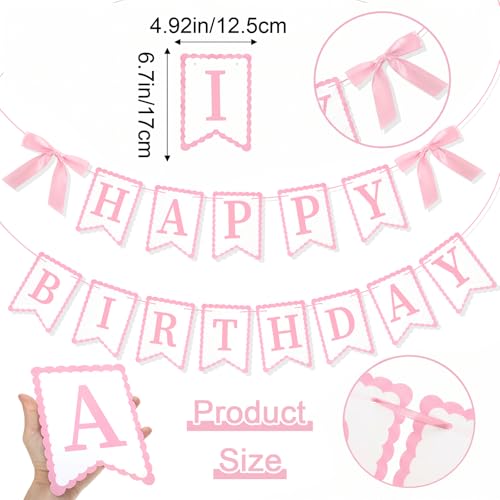 Pink Happy Birthday Banner with Bows | Party Decoration Set
