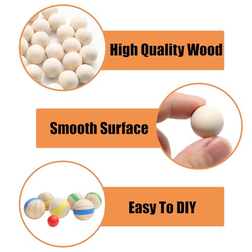 60 Pcs Unfinished Wooden Round Balls - 3/4" (20mm) Craft Beads