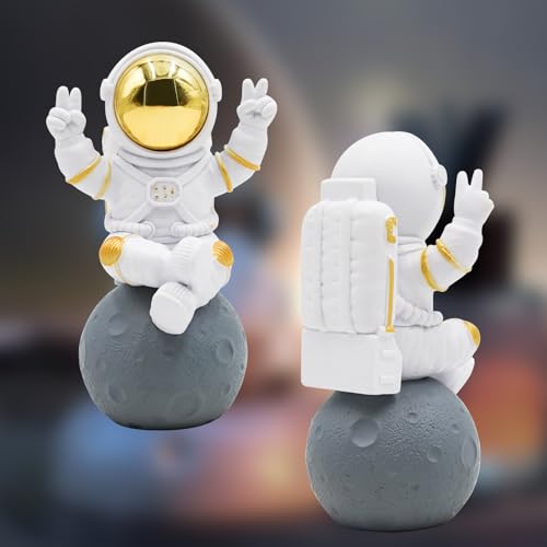 Oooct Small Gold Astronaut Figurine Decor, Resin Space Mini Statue for Desk & Shelf