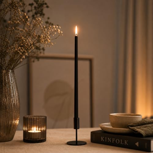 Petekoğlu 15-Pack Beeswax Taper Candles – Handcrafted Black Slim Candles