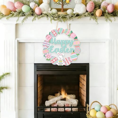 Wooden Easter Bunny Wreath Sign - Welcome Spring Decor