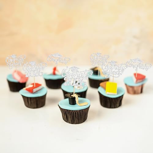 24 Pcs Graduation Cupcake Toppers - Class of 2026 Glitter Decor