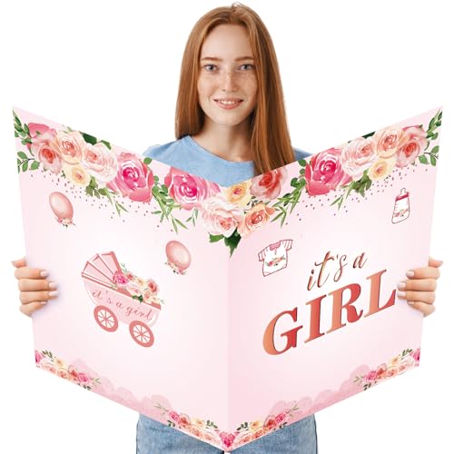 Giant Floral It's a Girl Baby Shower Card - 14x22 Inch Pink Floral
