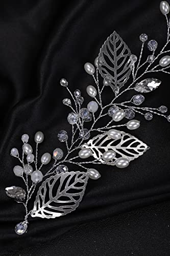 Silver Bridal Hair Vine with Pearls and Rhinestones - Wedding Headpiece