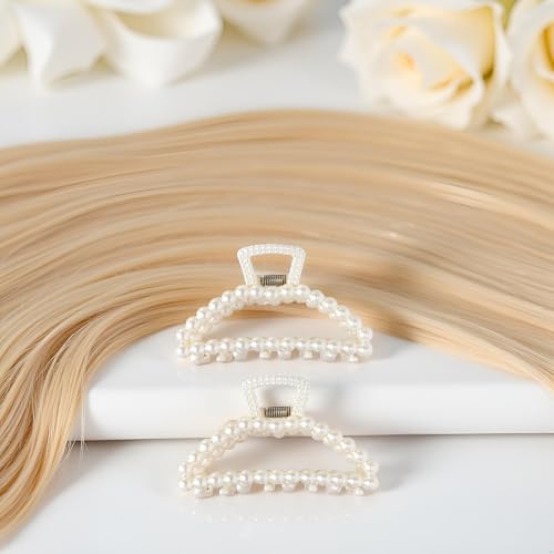 Zhuluck 2-Pack Large White Faux Pearl Hair Claw Clips for Thick Hair