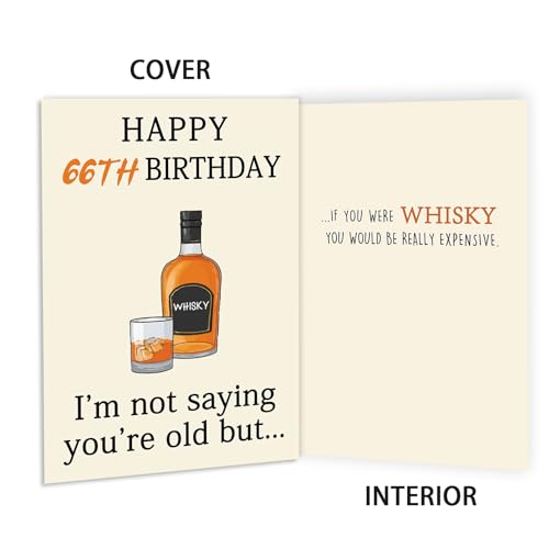 Funny 66th Birthday Card - Whiskey Themed 66 Year Old Gift for Him Her