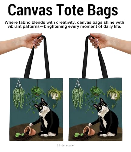 Gardeners Cat Canvas Tote Bag for Women - Reusable Shopping & Travel Bag