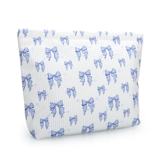 JINSI Corduroy Bow Makeup Bag - Large Travel Cosmetic Pouch & Organizer