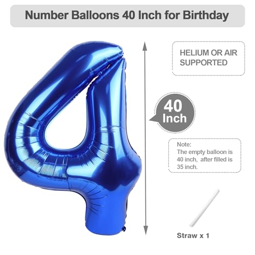 40 Inch Blue Number Balloon for 4th Birthday Party Decorations