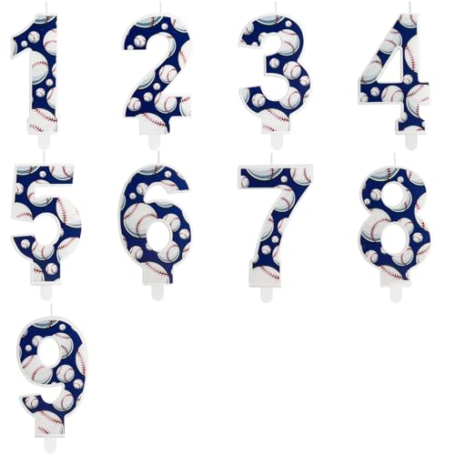 Number 3 Baseball Birthday Candle - Blue & White Cake Topper