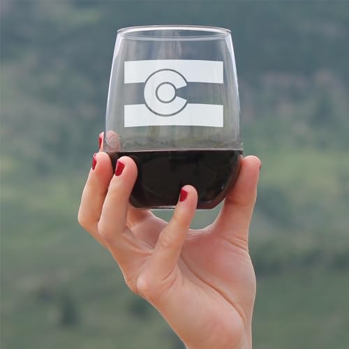 Colorado Flag Stemless Wine Glass Set of 2 - 17 oz Engraved Hometown Gift