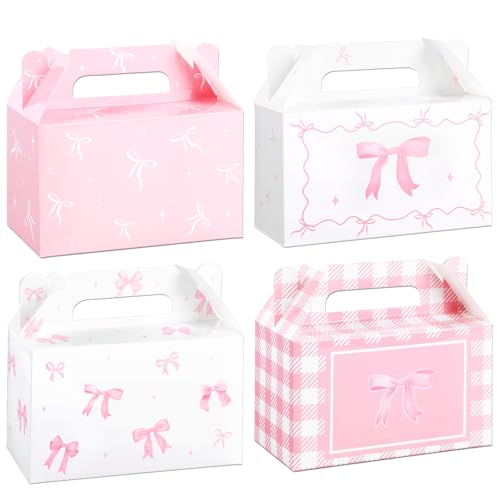12 Pcs Pink Bow Gift Boxes for Birthday & Party Favors