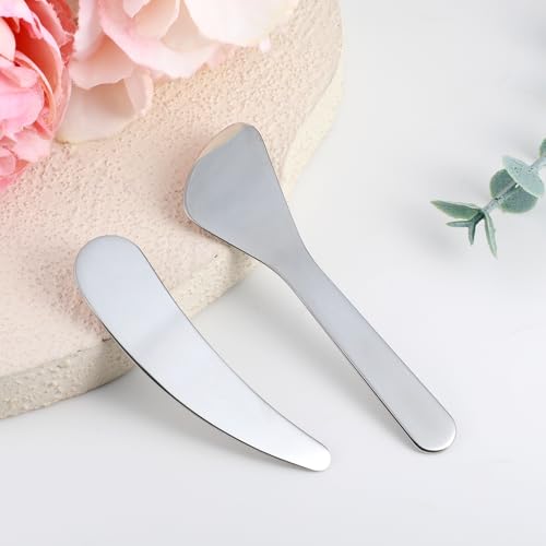 JJUNW 2Pcs Stainless Steel Cosmetic Spatula Mini Makeup Spoon Set