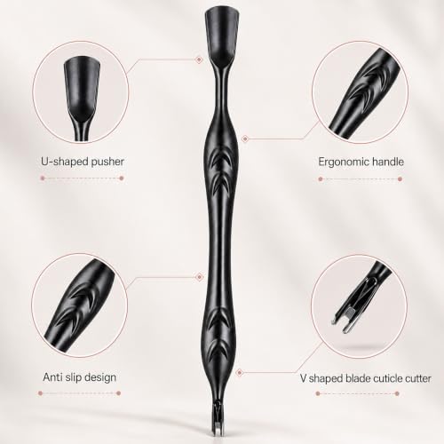 JJUNW 2-in-1 Cuticle Pusher and V-Fork Stainless Steel Trimmer Tool