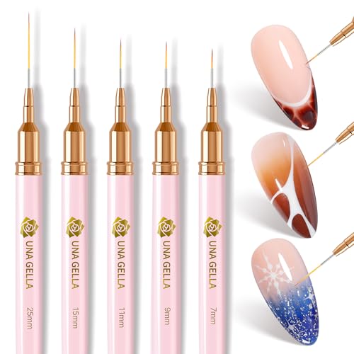 UNA GELLA Metallic Nail Art Brushes - 5-Piece Fine Liner Pen Set for Gel Polish & Detailing