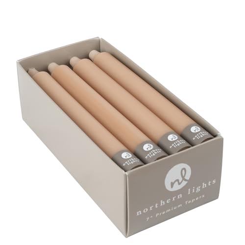 Northern Lights Candles - 7 Inch 12 Pack Tapers - Tan - Dripless & Smokeless