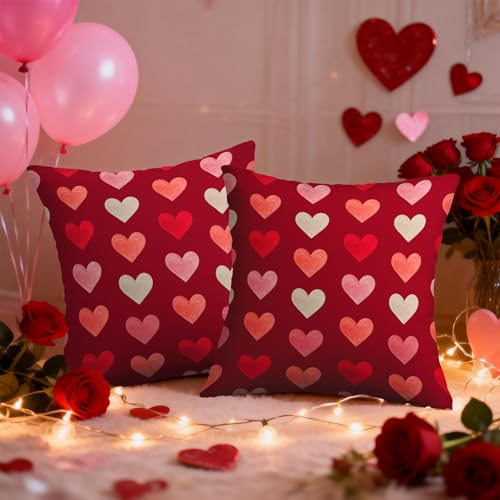 Sivirary Valentine's Day Throw Pillow Covers, 18x18, Set of 2, Dark Red