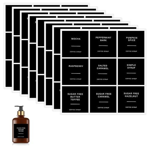72-Piece Coffee Syrup Labels - Black Stickers for Bottles & Dispensers