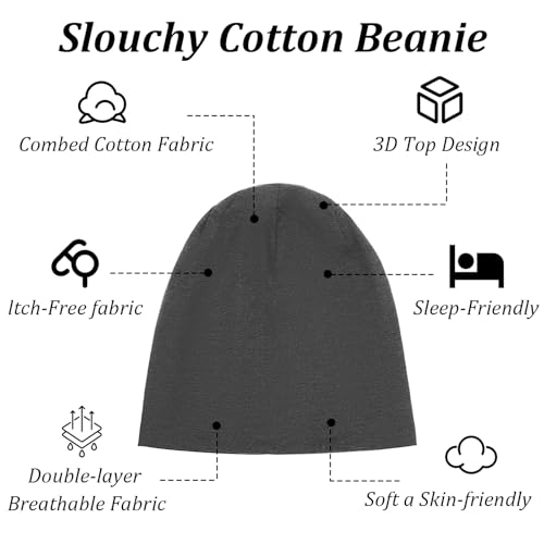 2 Pieces Unisex Lightweight Slouchy Beanie for Men Women, Fashion Style Soft Hip-Hop Caps, Breathable Night Sleeping Hat Skull Caps for All Seasons