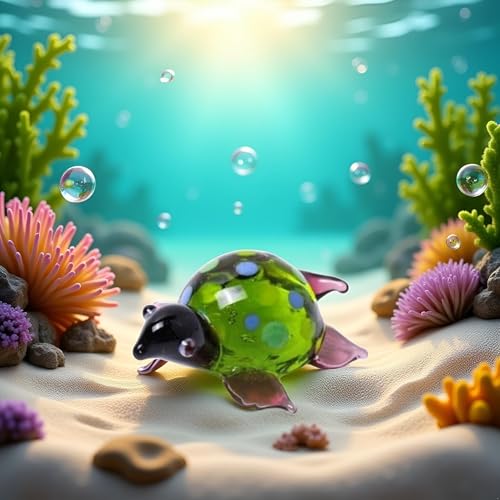 Hand Blown Glass Turtle Figurine - Miniature Tortoise Statue for Home Decor