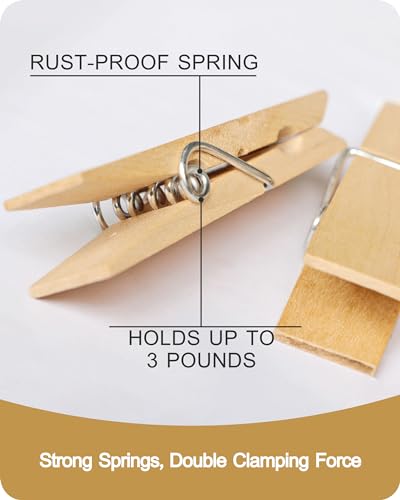 Heavy Duty Wooden Clothespins - 30 Durable Natural Wood Clips
