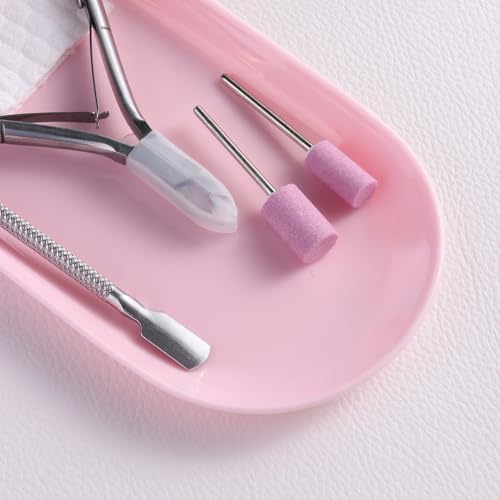 FSpronail 3Pcs Oval Plastic Manicure Tools Storage Tray Pink Nail Organizer