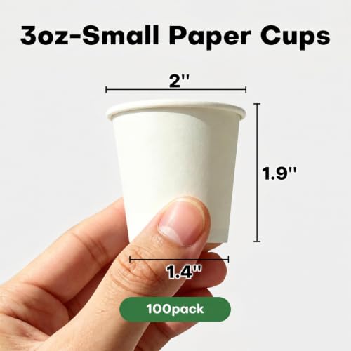 100 Pack 3oz Disposable Paper Cups - BPA-Free Leak-Proof Rinse Cups