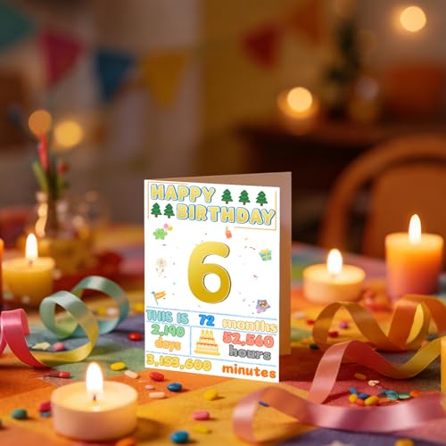 6th Birthday Card with Glitter Envelope - Premium 6 Year Old Gift