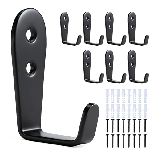 IBERDE Black Heavy Duty Stainless Steel Wall Hooks 8 Pack - Coat, Key, Garage Storage