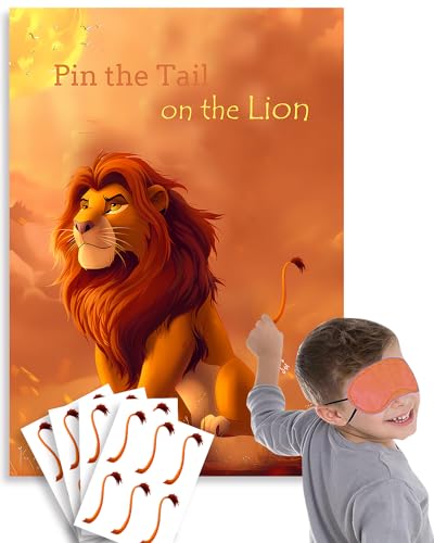 Safari Party Game - Pin the Tail on the Lion with Blindfolds & Stickers