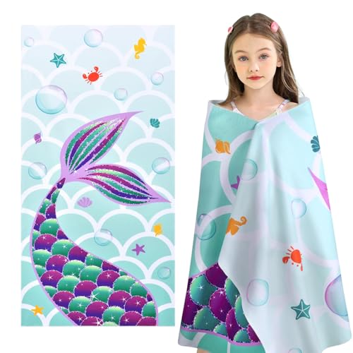 WERNNSAI Mermaid Kids Beach Towel - Quick-Dry Microfiber 30"x60"