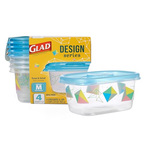 Glad GladWare Design Series Medium Rectangle Food Containers, 24 Oz, 4 Count