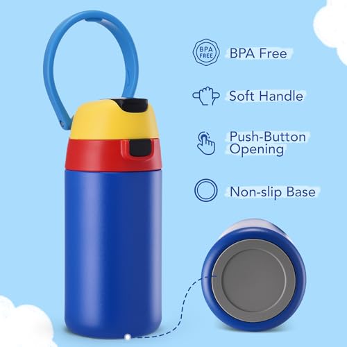 Fijinhom 12oz Stainless Steel Toddler Water Bottle with 2-in-1 Lid - Blue