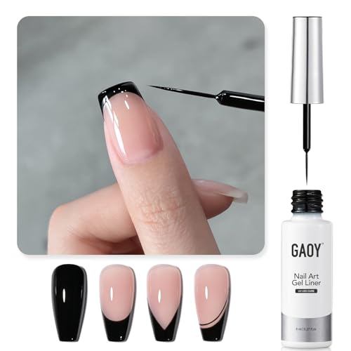 GAOY Black Swirl Gel Nail Polish Art Liner with Thin Brush 8ml