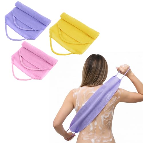 Cobee 3 Pcs Exfoliating Back Scrubber with Handles Nylon Stretchable Shower Bath Towel