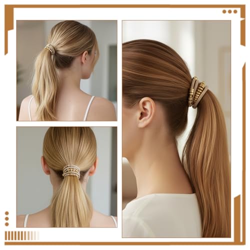 Boho Hair Tie Bracelet with Gold Beads – 5-Piece 2-in-1 Ponytail Holder Set