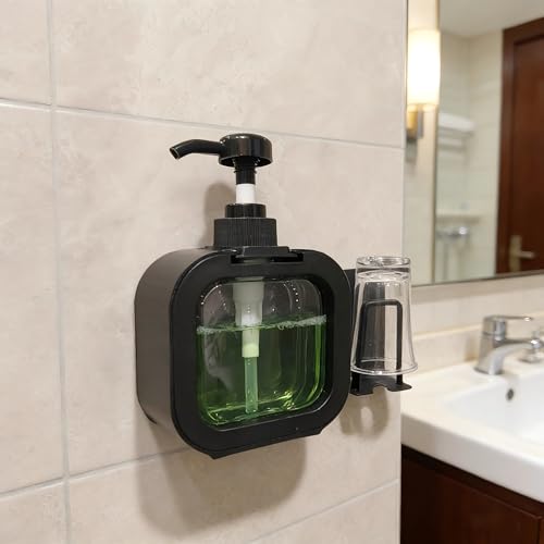 Wall-Mounted Mouthwash Dispenser 10oz No-Drill Bathroom Organizer Black