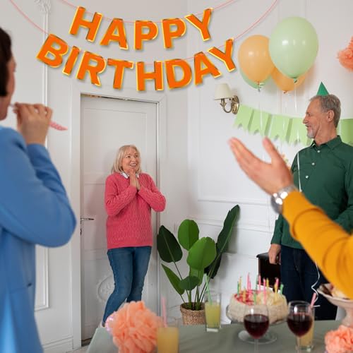 Orange Happy Birthday Banner Sign with Golden Border - Kids Party Decorations
