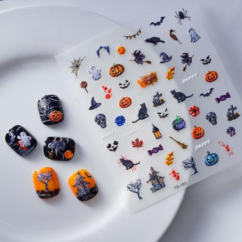Sevgob 5D Embossed Halloween Nail Art Stickers Ghost Pumpkin Decals