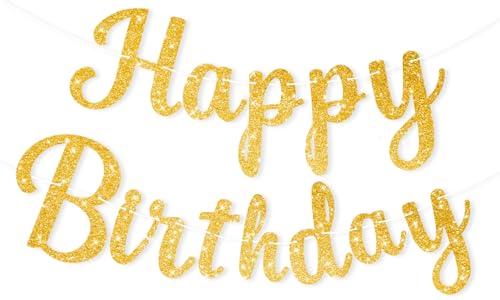 Glitter Gold Happy Birthday Banner Garland for Party Decor