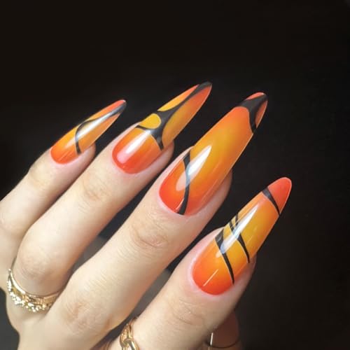 Redykat Extra Long Stiletto Press On Nails Orange Aura False Nails