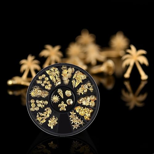 Gold Ocean Nail Art Metal Studs 12-Style Summer Beach Charms